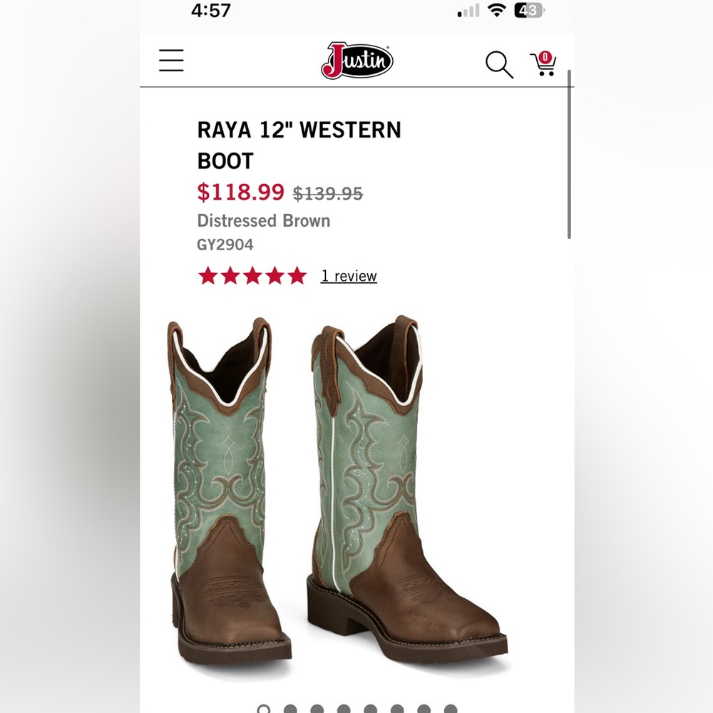 🌟Justin Raya 12’ Western Boots🌟